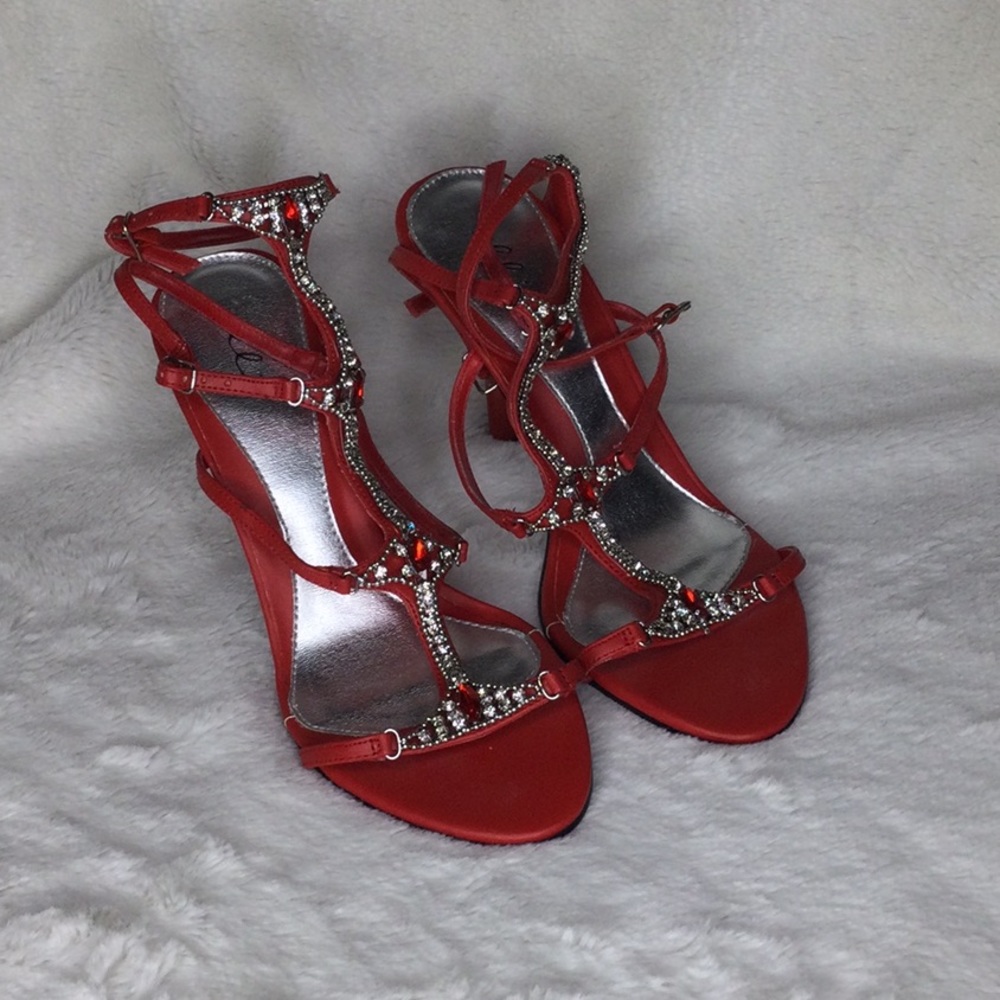 Ellie Red with Faux Beaded Jewels Heels size 8